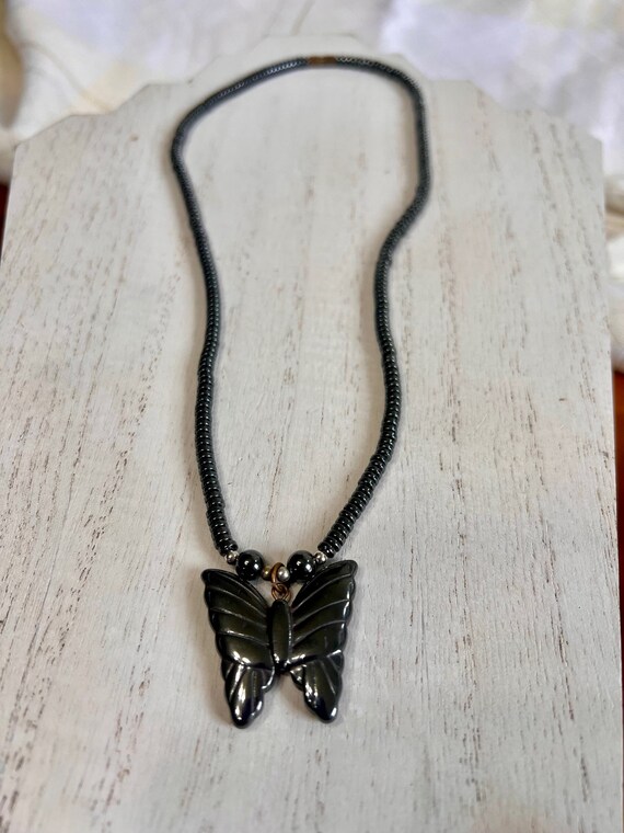 Magnetite Vintage Butterfly Beaded Necklace, Magn… - image 3
