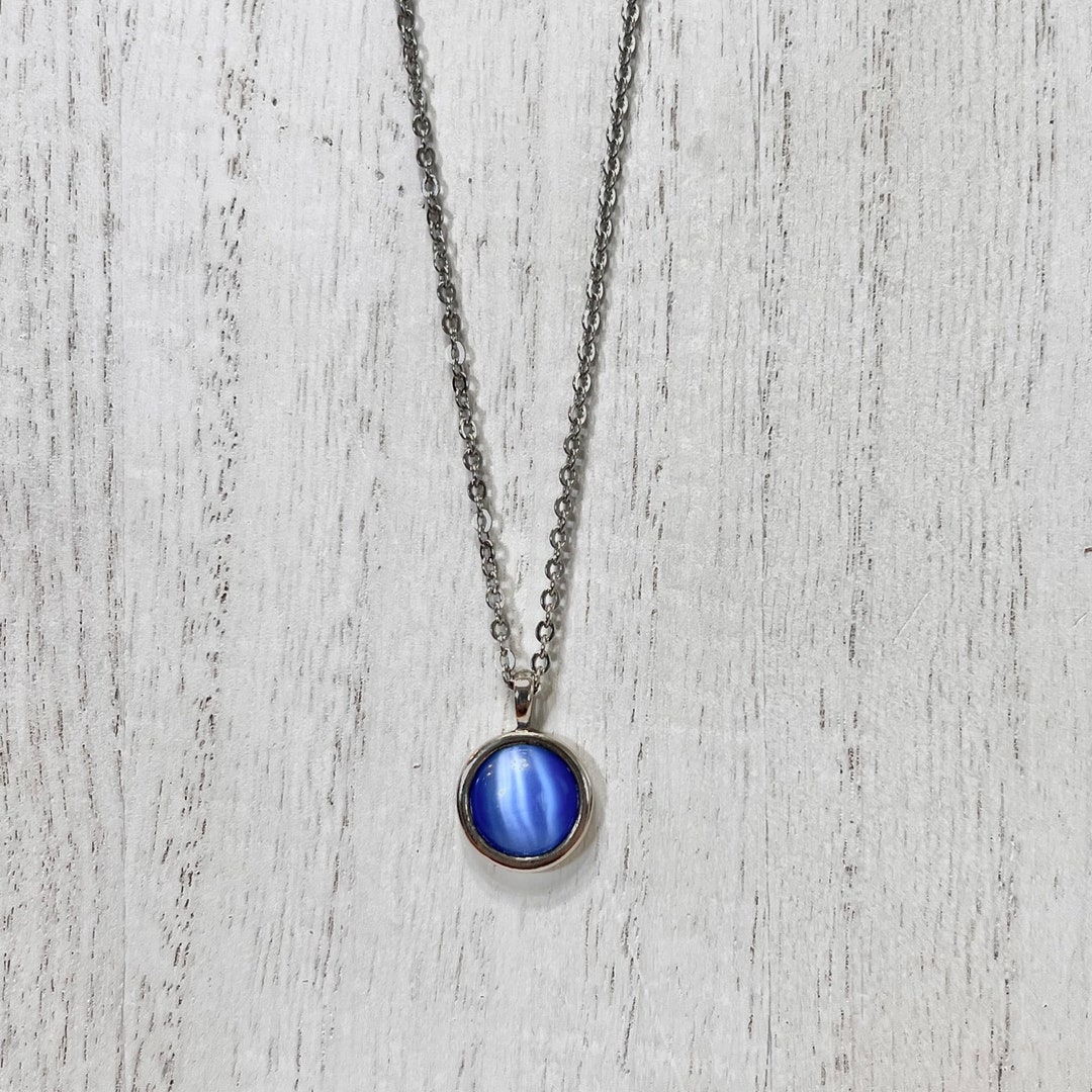 Vintage Blue Pendant Necklace, Stainless Steel Pendant Necklace Jewelry