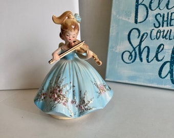 Josef Originals Musical Figurine Girl With Violin, Vintage