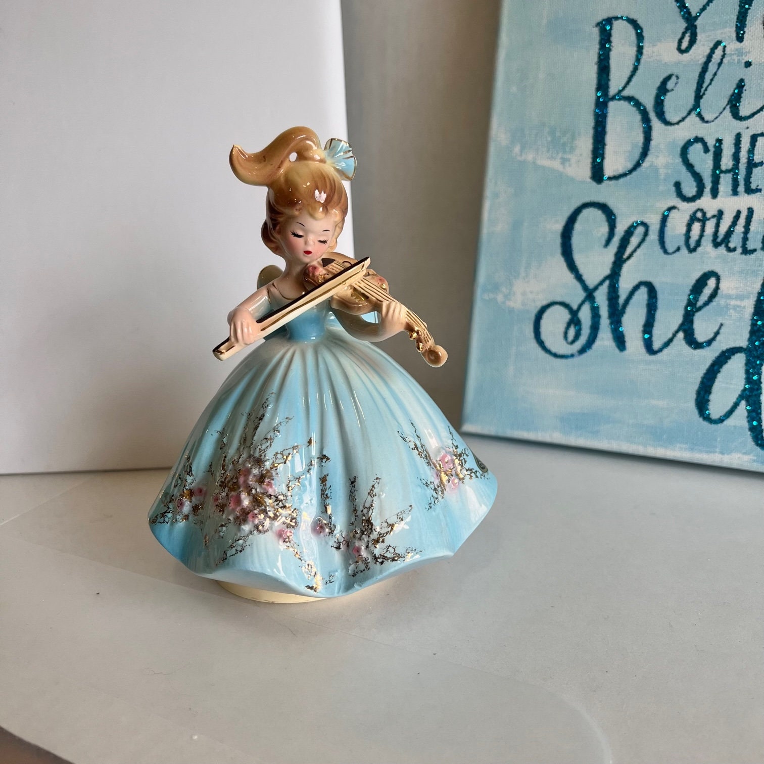 Josef Originals Musical Figurine Girl With Violin, Vintage