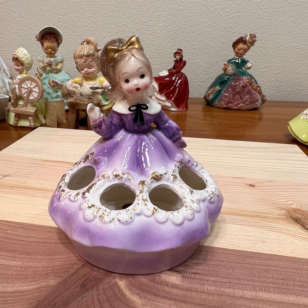 Norcrest Fine China, Girl in Purple Dress Lipstick Holder, Vintage
