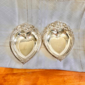 Godfinger Silver Plate Baroque Heart Candy Dish, 2 Vintage Heart Dishes, Catch All Dish, Silver Ring Dish, Vintage Heart Decor,