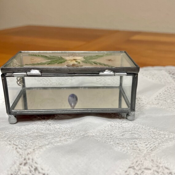 Vintage Jewelry Box, Glass Trinket Box, Pressed F… - image 10