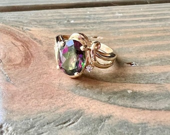 14K Gold Vintage Whitehall Jewellers Mystic Fire Topaz Ring, Natural Gemstone Rings, Topaz Jewelry, Vintage Gold Rings, Vintage Jewelry