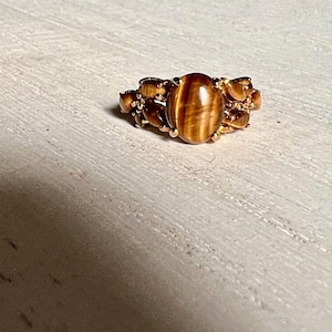 Vintage 10K Yellow Gold Tiger&#39;s Eye Ring Size 5, Tiger&#39;s Eye Jewelry