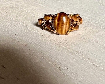 Vintage 10K Yellow Gold Tiger's Eye Ring Size 5, Tiger's Eye Jewelry