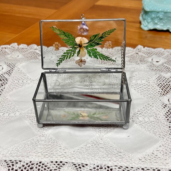 Vintage Jewelry Box, Glass Trinket Box, Pressed F… - image 6
