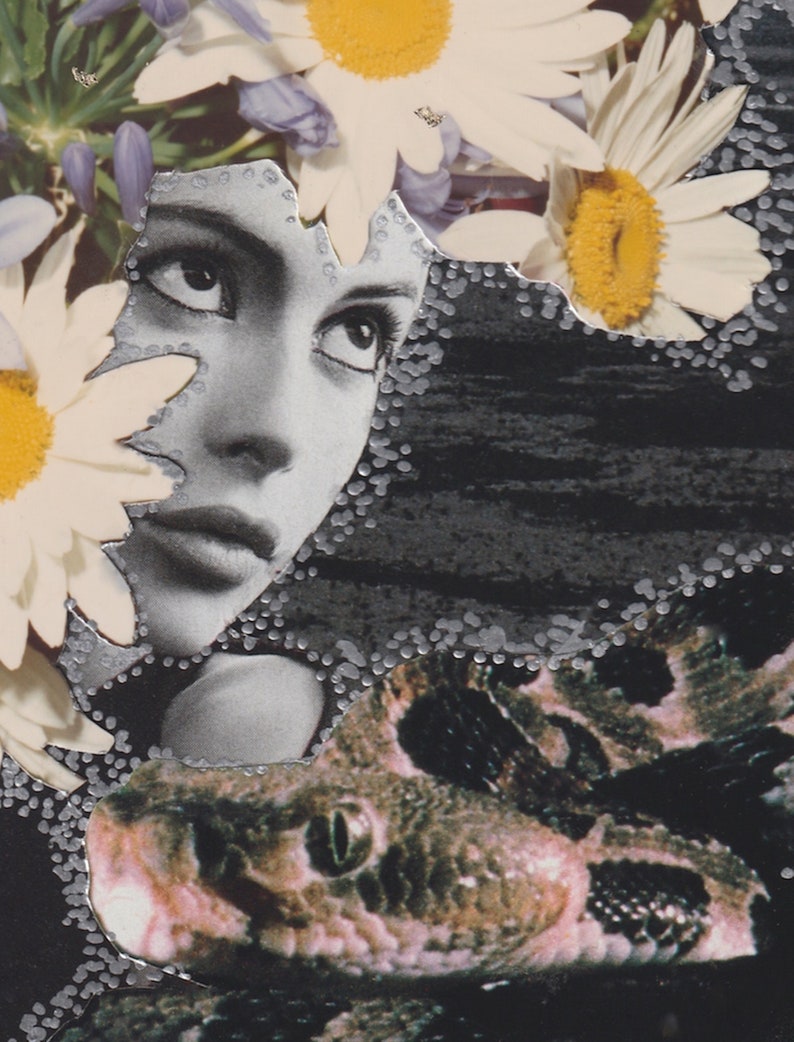 INNOCENT DANGER Collage SIGNED Original Artwork Mixed Media Outsider Art 5X7 By Found Object Artist Luanie LA102