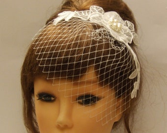 Lace Birdcage Veil Fascinator: Crystal Pearl Bridal Headpiece