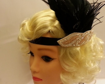 Vintage 1920er Jahre Flapper Haarreif: Feder-Kristall-Braut Fascinator