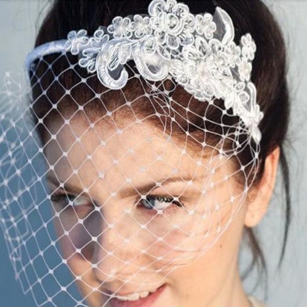 Birdcage veil  Blusher Veil Birdcage veil,  Fascinator,  Hair Accessory  #wedding Lace Headband veil, Bridal hair piece, Wedding hair piece