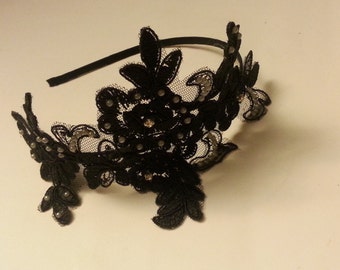 Black Lace Fascinator Headband: Bridal Hair Piece
