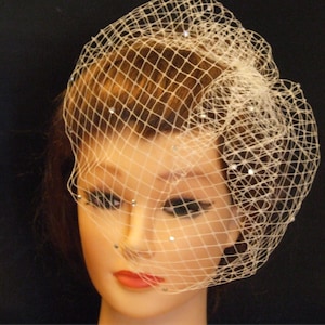 Rhinestone Birdcage Veil: Ivory French Net Bridal Veil (10 inch)