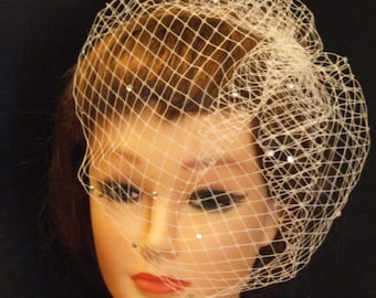 Rhinestone Birdcage Veil: Ivory French Net Bridal Veil (10 inch)
