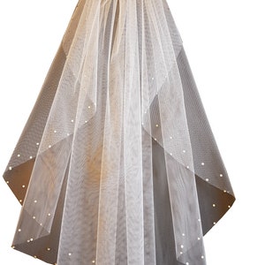Bridal Veil #Wedding Veil  Communion Veil 1 Tier Shoulder,Elbow,Fingertip,Floor,Cathedral length veil Pearls or Crystal 2 rows CUT edge veil