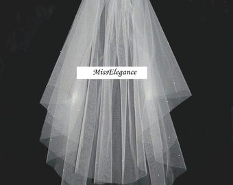 Fingertip Wedding Veil, 2-Tier Bridal Veil with Comb, White or Ivory