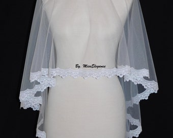 Bridal veil, Wedding veil. Lace edge veil. Drop veil. kate middleton style drop veil. Lace edge veil. Waist Length veil.