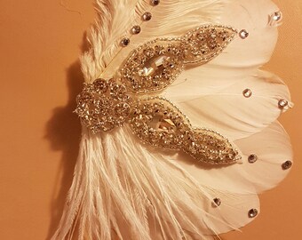 3354 Bridal White Feather Hair Clip Crystal Fascinator With Birdcage White-Birdcage-Veil-with-  main image 2