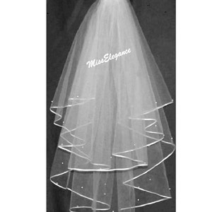 Bridal Veil ,Wedding Veil,2 tier Shoulder Length 15&quot; 20&quot;,Communion Veil,Hennight veil.3mm satin Ribbon edge.detachable comb & Loops.