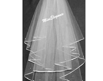 Two-Tier Wedding Veil, Rhinestone Glitter Tulle, Detachable Comb