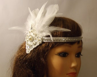 Bridal Feather Headband: Vintage 1920s Crystal Gatsby Hair Piece