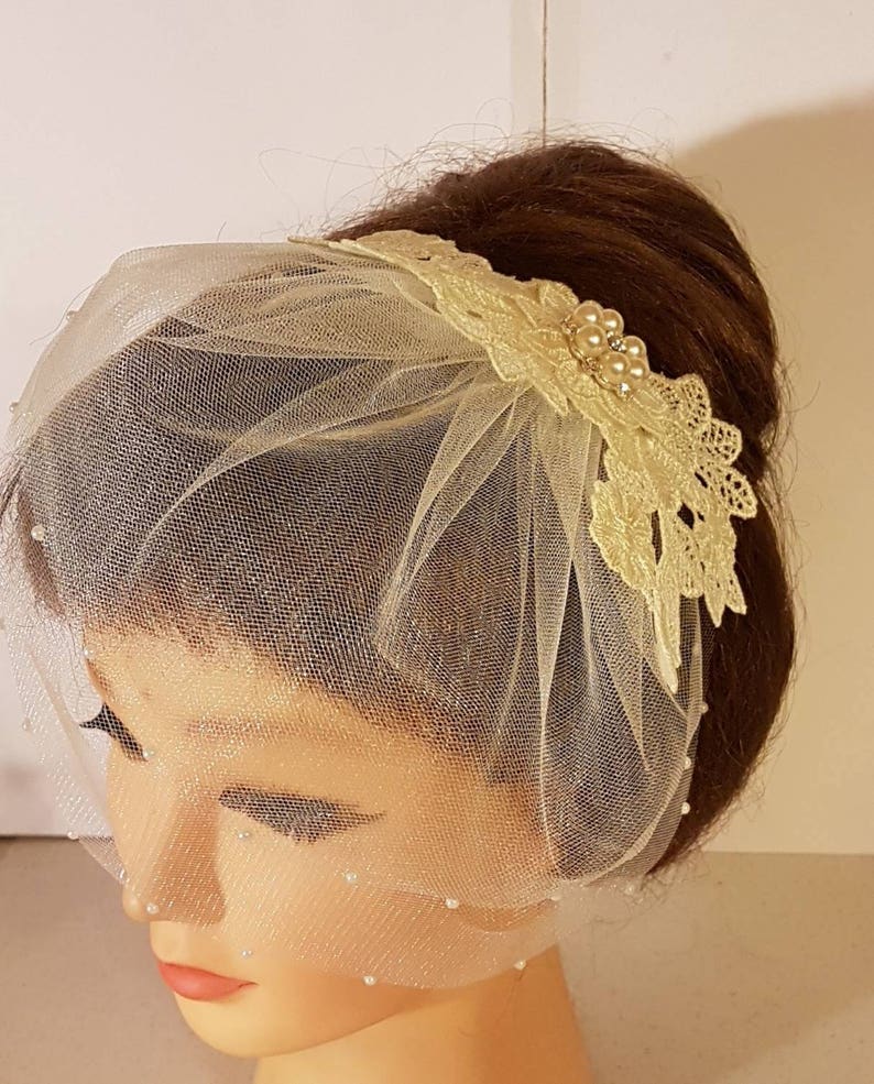 Bridal Veil Birdcage Veil Headpiece Flower Applique Etsy