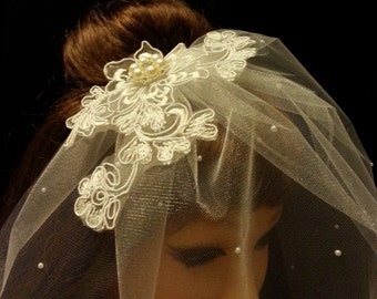 Birdcage veil,Wedding Bridal hairpiece, White,Ivory Vintage inspired bridal accessory Busher veil w lace fascinator,crystal Rhinestone,pearl