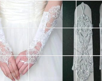 Perlen perlenbesetzte Brautstulpen: Fingerlose Satin-Hochzeits-Accessoire