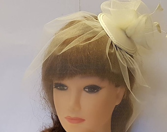 Bridal Birdcage Veil Fascinator: Crinoline Flower Hairpiece