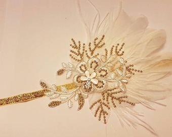 Gatsby Headband: Crystal Beaded Feather Flapper Headpiece