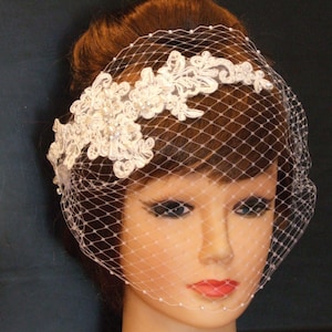 Birdcage veil Wedding Bridal hairpiece White Ivory #birdcage veil fascinator bridal accessory Busher veil lace fascinator Crystal Pearl veil