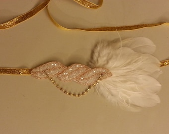 Feather Crystal Flapper Headband: 1920s Gatsby Bridal Fascinator