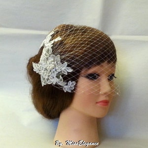 Birdcage veil Wedding veil Bridal hairpiece White Ivory Vintage inspired bridal  Busher veil with lace crystal Rhinestone,pearl Fascinator