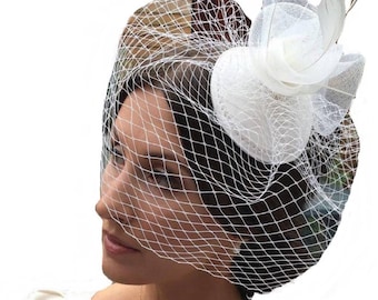 FASCINATOR Wedding Bridal hat fascinator, WHITE,Ivory, Black hat fascinator headband.Feather fascinator hat