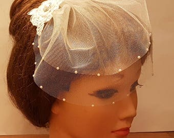 Mini Veil, Bridal Headpiece, Fascinator veil Headband,  Wedding Hair Accessory, Bridal  2 Tier Tulle mini veil, Bridal Tulle birdcage veil