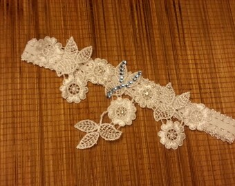 Bridal Garter with something Blue Crystal Rhinestone