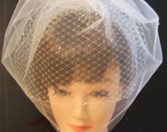 Brirdcage veil.Tulle net & French net combined.Illusion Tulle,French net  Blusher veil 15 inch. Wedding Bridal birdcage veil with  Top comb