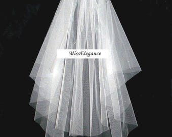 Elbow Length Bridal Veil, 2-Tier Cut Edge Wedding Veil, Detachable Comb