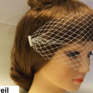 Birdcage veil Bandeau Style Blusher veil. 6 &quot; Bridal birdcage veil,2 side mini comb French/Russian net White,Ivory Veil.Hair acessory