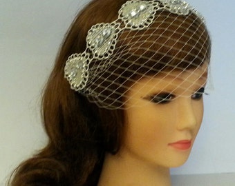 Crystal Pearl Birdcage Veil: 1920s Gatsby Wedding Hair Piece