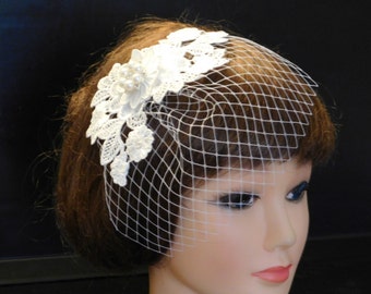 Lace Birdcage Veil Fascinator: Crystal Pearl Bridal Headpiece