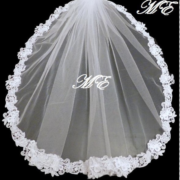 Bridal veil, 1 Tier  LACE EDGE  bridal veil,  23" long Bridal wedding veil,  White, Ivory, girls  communion Veil, Mantilla bridal veil