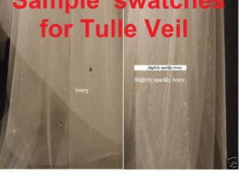 Sample Swatches for Tulle Veil. White, Ivory, Shimmery Ivory, & Shimmery White