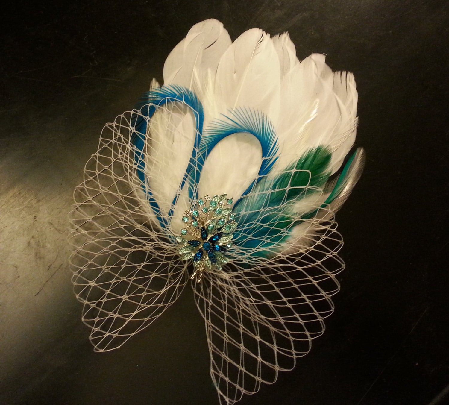 Bridal feather & crystal bow hair fascinator White Bow, Feather, Crystal Wedding Hair Accessories main image 2