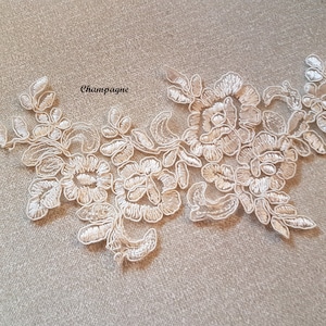 Champagne Birdcage veil  l with a floral design. The lace is delicate and intricate, with small flowers and leaves. The lace is perfect for adding a touch of elegance