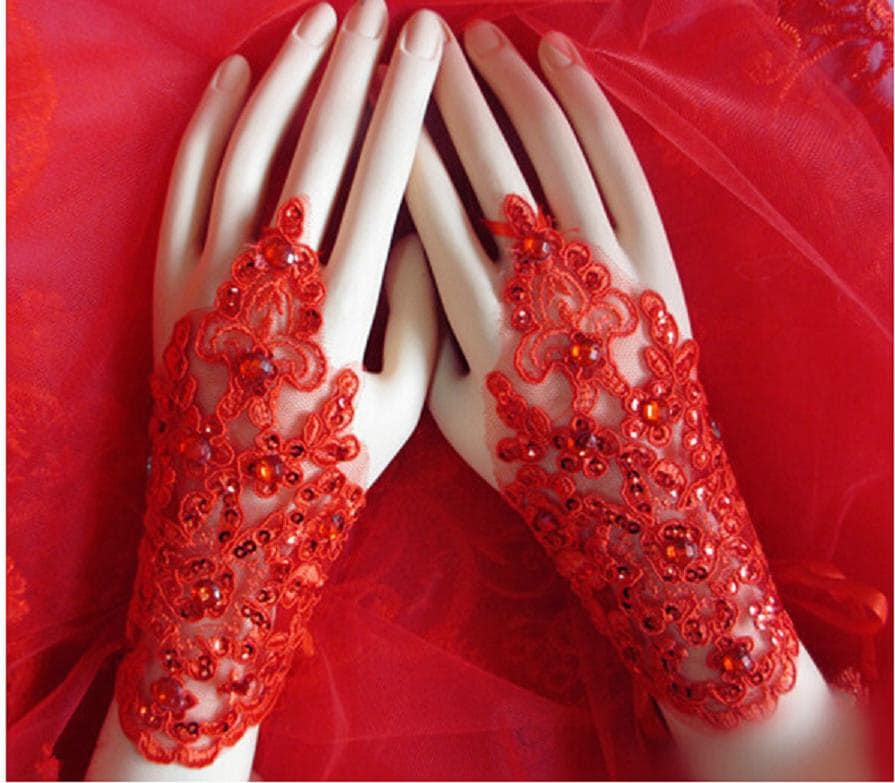 Red lace gloves Bridal diamonte sequins gloves Red Soft Lace Wedding Cocktail 1920s Gatsby gloves Red fingerless gloves Ladies red gloves