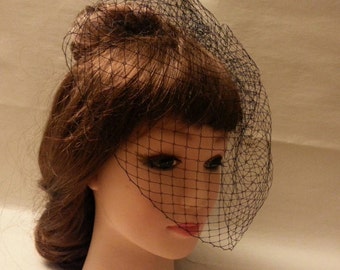 Black Ivory, White Birdcage Veil:  French Net Bridal Veil with Comb