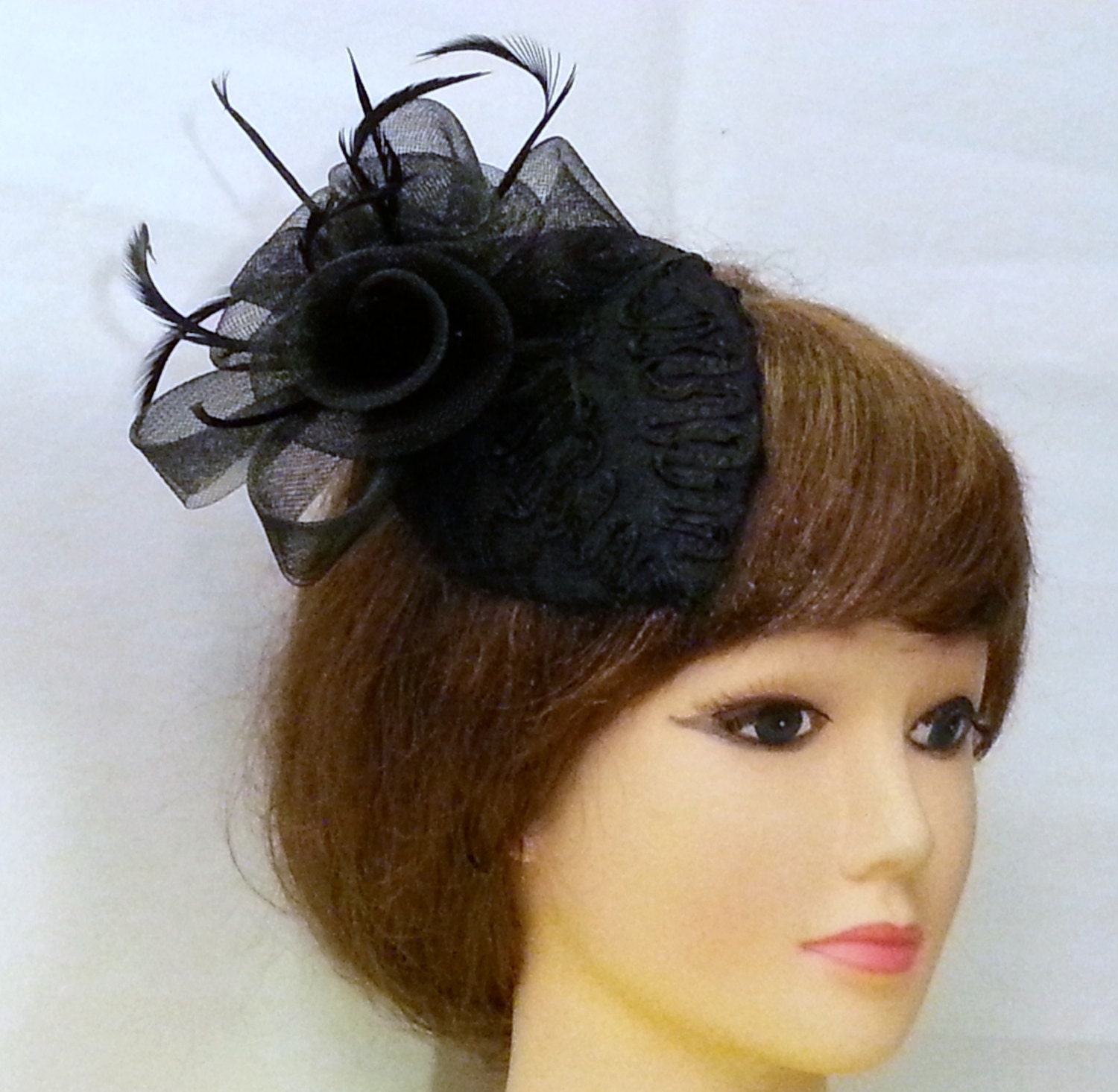 Vintage Black Feather Fascinator: 40s Teardrop Hat With 