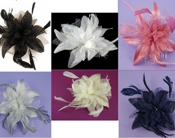 Flower fascinator, Feather  Fascinator, flower hair comb, Wedding,bridesmaid, Race, PromHair fascinator. hair piece. wedding hair accessory