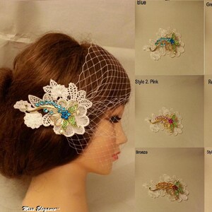 Birdcage veil,Wedding Bridal hairpiece, White,Ivory Vintage inspired bridal accessory Busher veil w lace fascinator,crystal Rhinestone,pearl